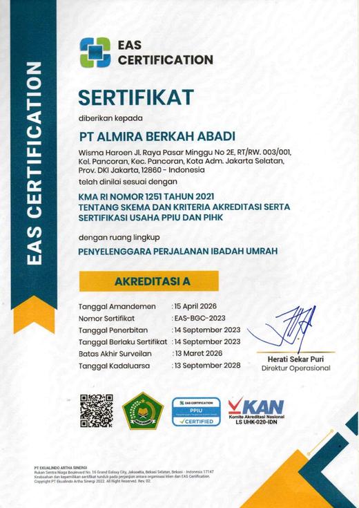 Sertifikat Akreditasi A PPIU — PT Almira Berkah Abadi